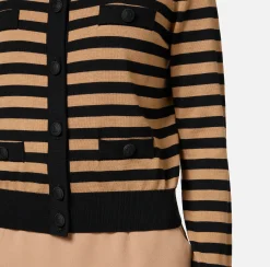 Elisabetta Franchi Knitwear And Sweatshirts|Striped wool cardigan Black/Camel