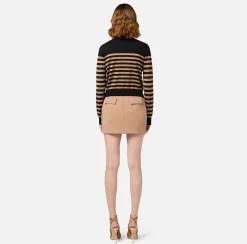 Elisabetta Franchi Knitwear And Sweatshirts|Striped wool cardigan Black/Camel