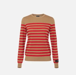 Elisabetta Franchi Knitwear And Sweatshirts|Striped wool jumper Camel/RedPassion