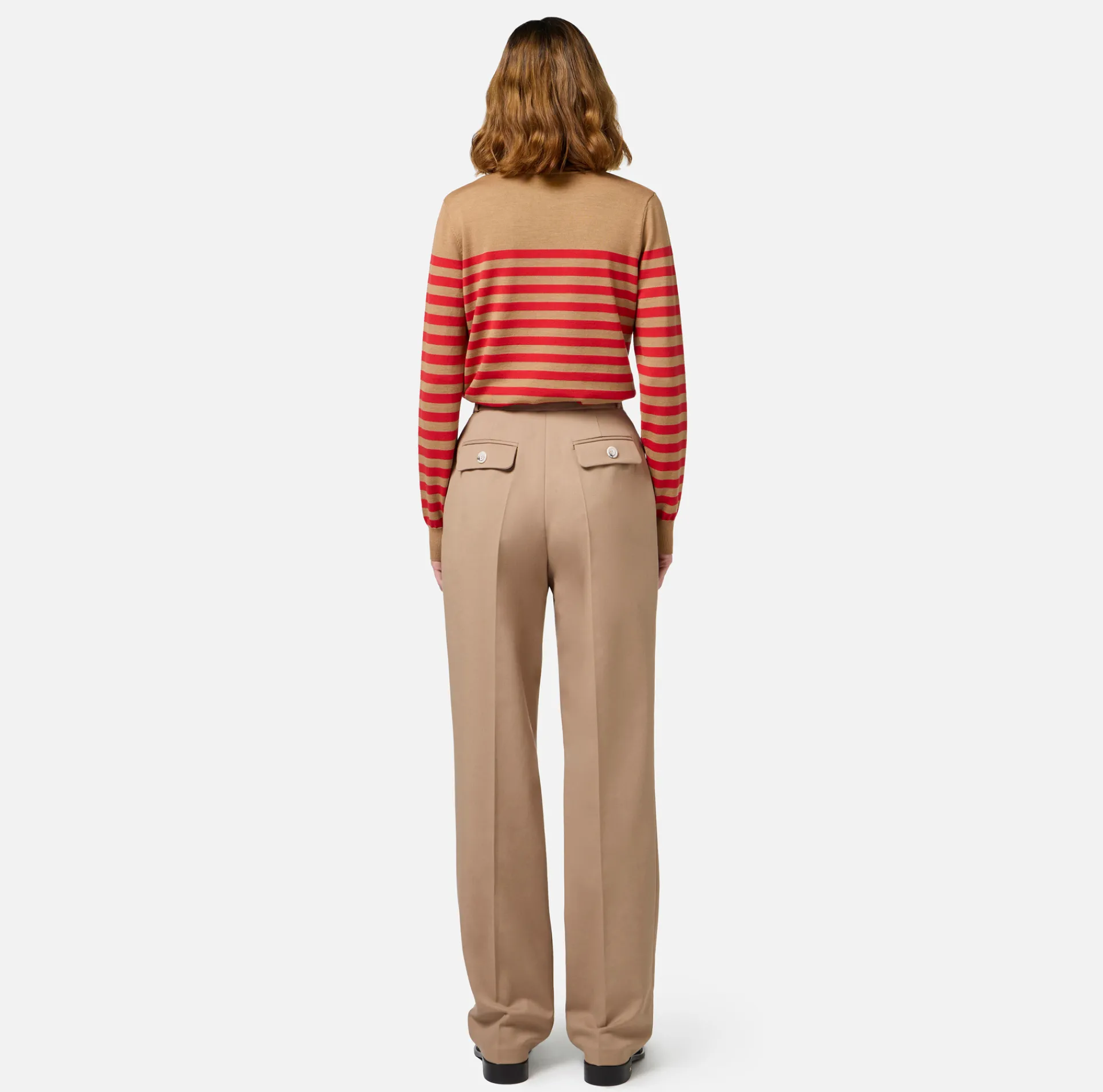 Elisabetta Franchi Knitwear And Sweatshirts|Striped wool jumper Camel/RedPassion