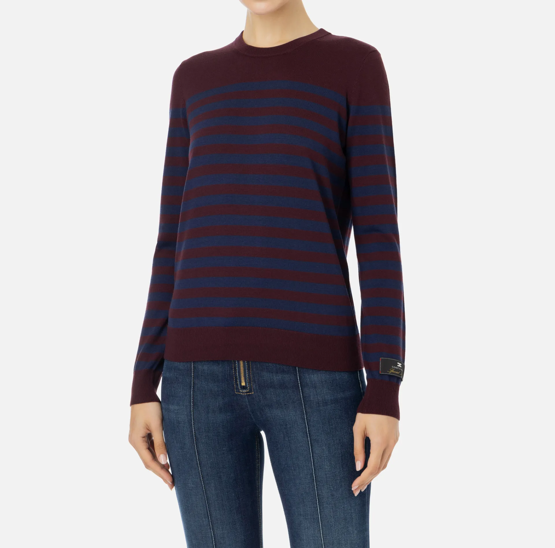 Elisabetta Franchi Knitwear And Sweatshirts|Striped wool jumper Gold