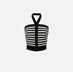 Elisabetta Franchi Top And T-Shirts|Striped wool top Black/Butter