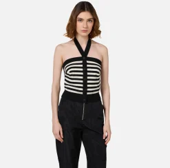 Elisabetta Franchi Top And T-Shirts|Striped wool top Black/Butter