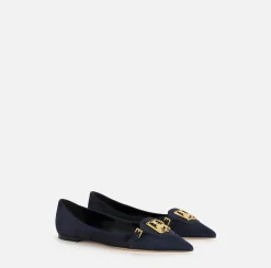 Elisabetta Franchi Sneakers & Flat Shoes|Suede flats with shield flap Navy