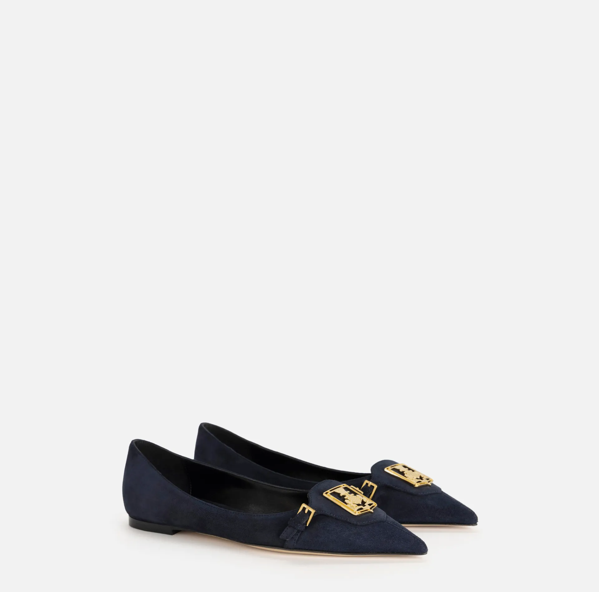 Elisabetta Franchi Sneakers & Flat Shoes|Suede flats with shield flap Navy