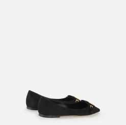 Elisabetta Franchi Sneakers & Flat Shoes|Suede flats with shield flap Black