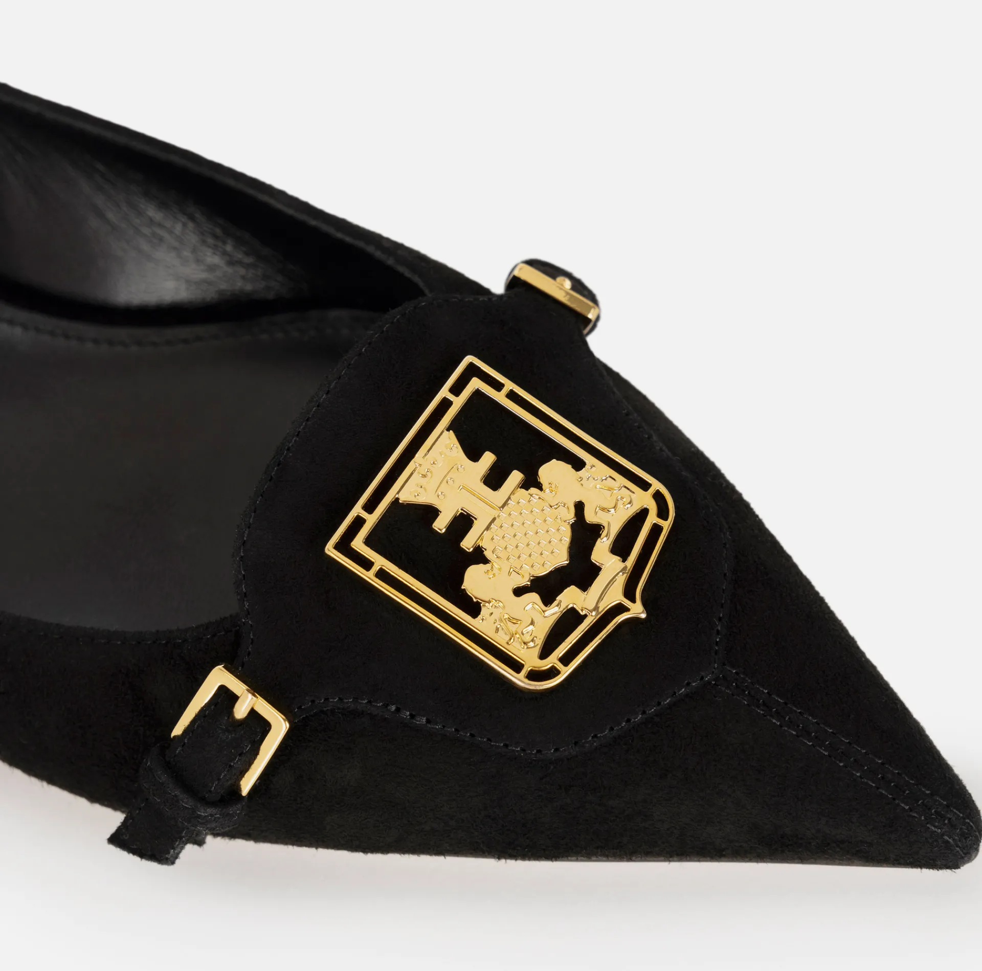 Elisabetta Franchi Sneakers & Flat Shoes|Suede flats with shield flap Black