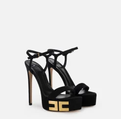 Elisabetta Franchi Sandals|Suede platform sandals with logo