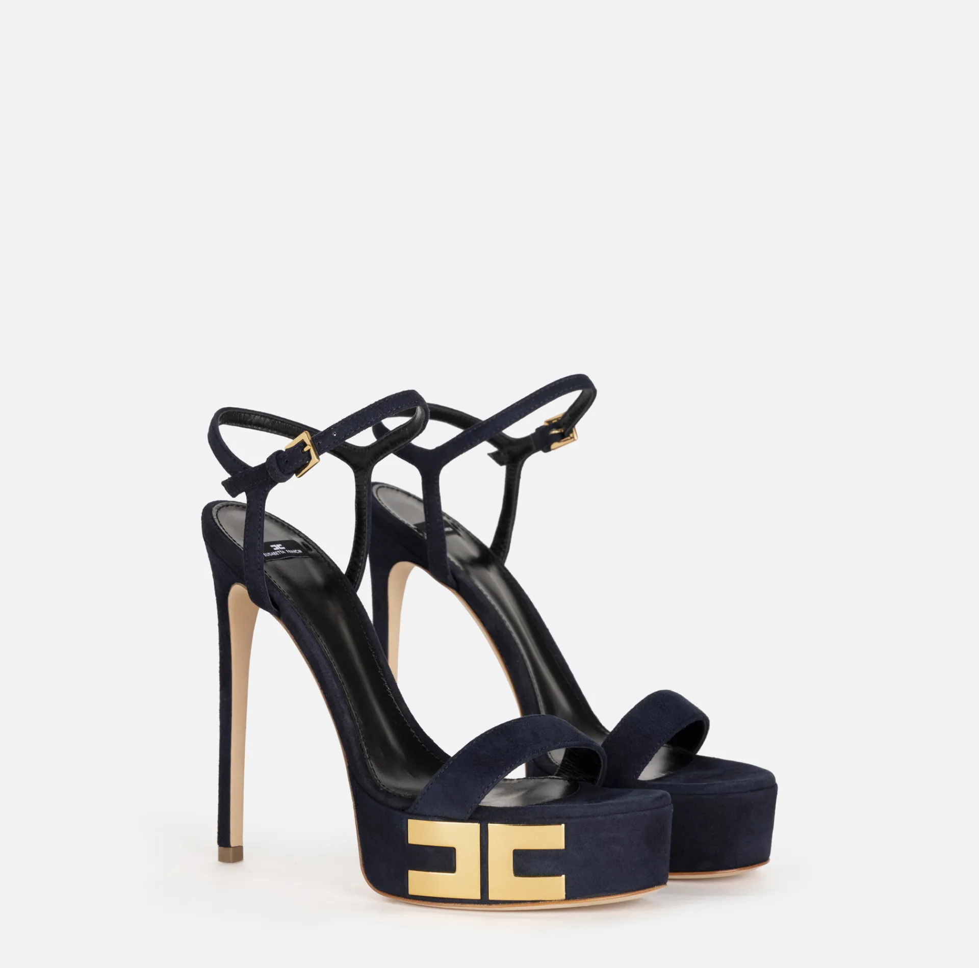 Elisabetta Franchi Sandals|Suede platform sandals with logo Navy