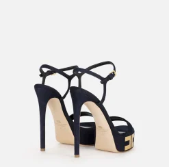 Elisabetta Franchi Sandals|Suede platform sandals with logo Navy