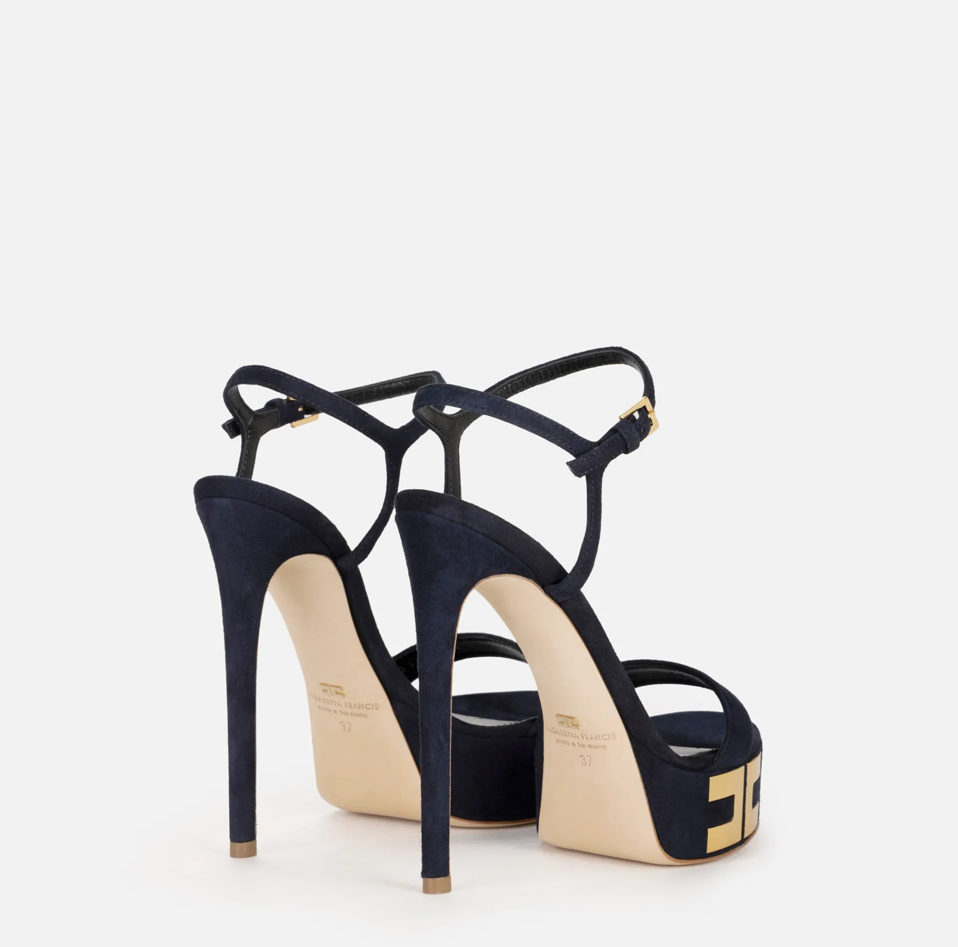 Elisabetta Franchi Sandals|Suede platform sandals with logo Navy