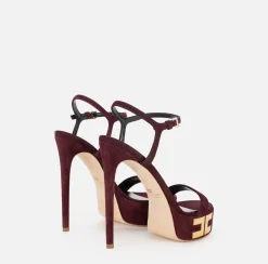 Elisabetta Franchi Sandals|Suede platform sandals with logo RougeNoir