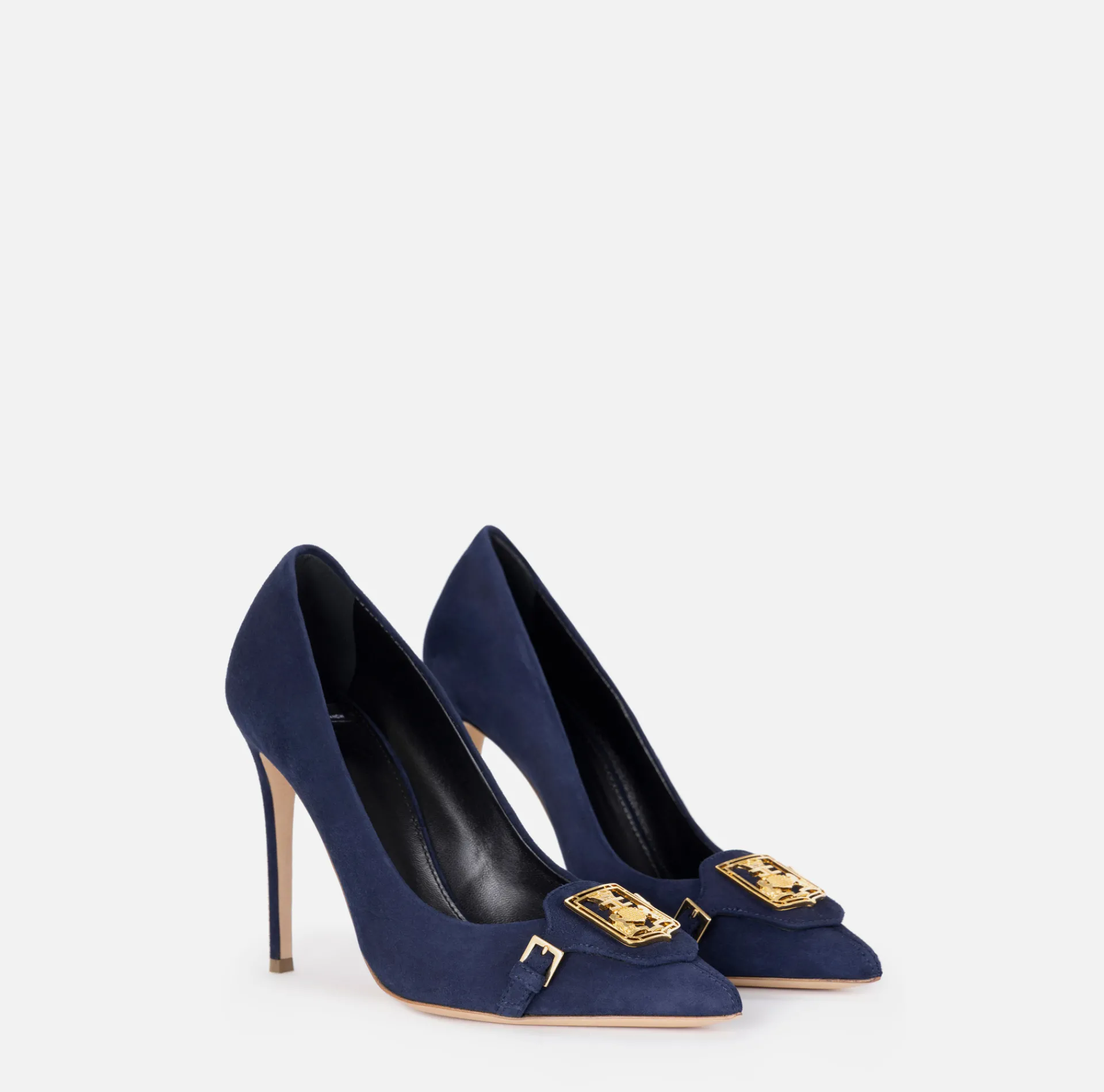 Elisabetta Franchi Pumps|Suede pump with flap and shield Navy