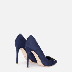 Elisabetta Franchi Pumps|Suede pump with flap and shield Navy