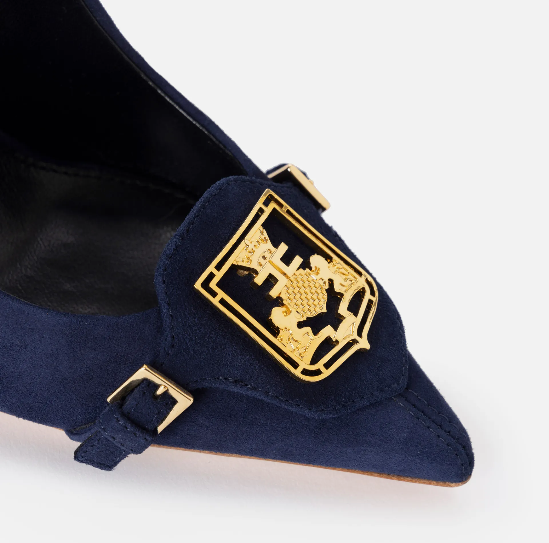 Elisabetta Franchi Pumps|Suede pump with flap and shield Navy