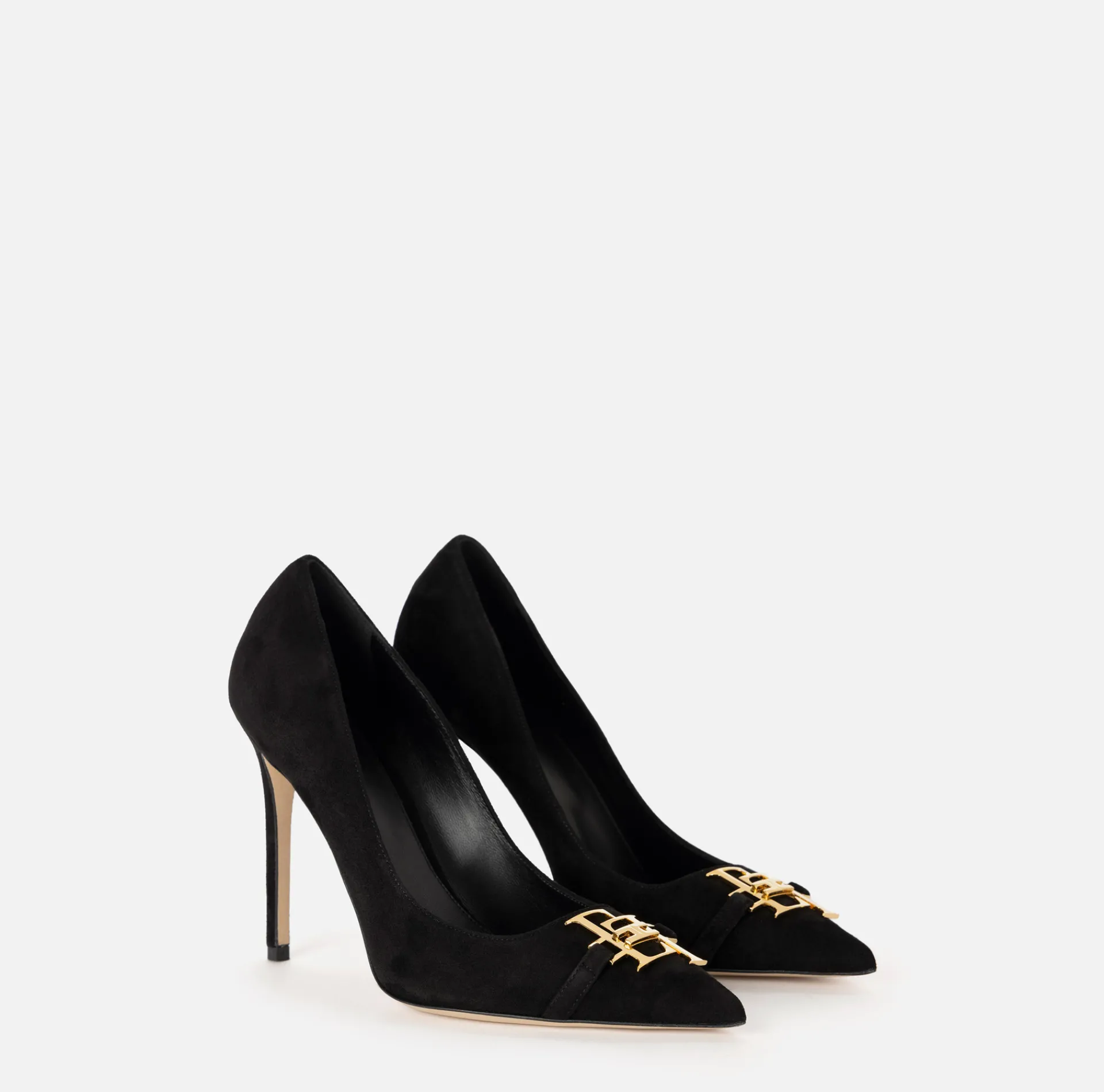 Elisabetta Franchi Pumps|Suede pump with logo plaque Black