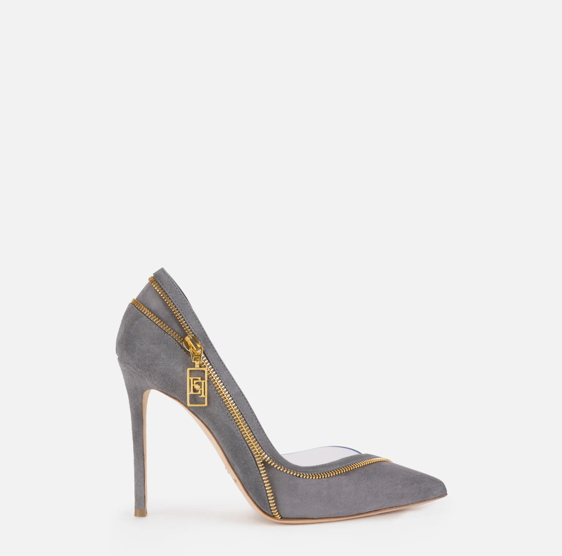 Elisabetta Franchi Pumps|Suede pump with zip Steel