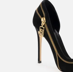 Elisabetta Franchi Pumps|Suede pump with zip Black
