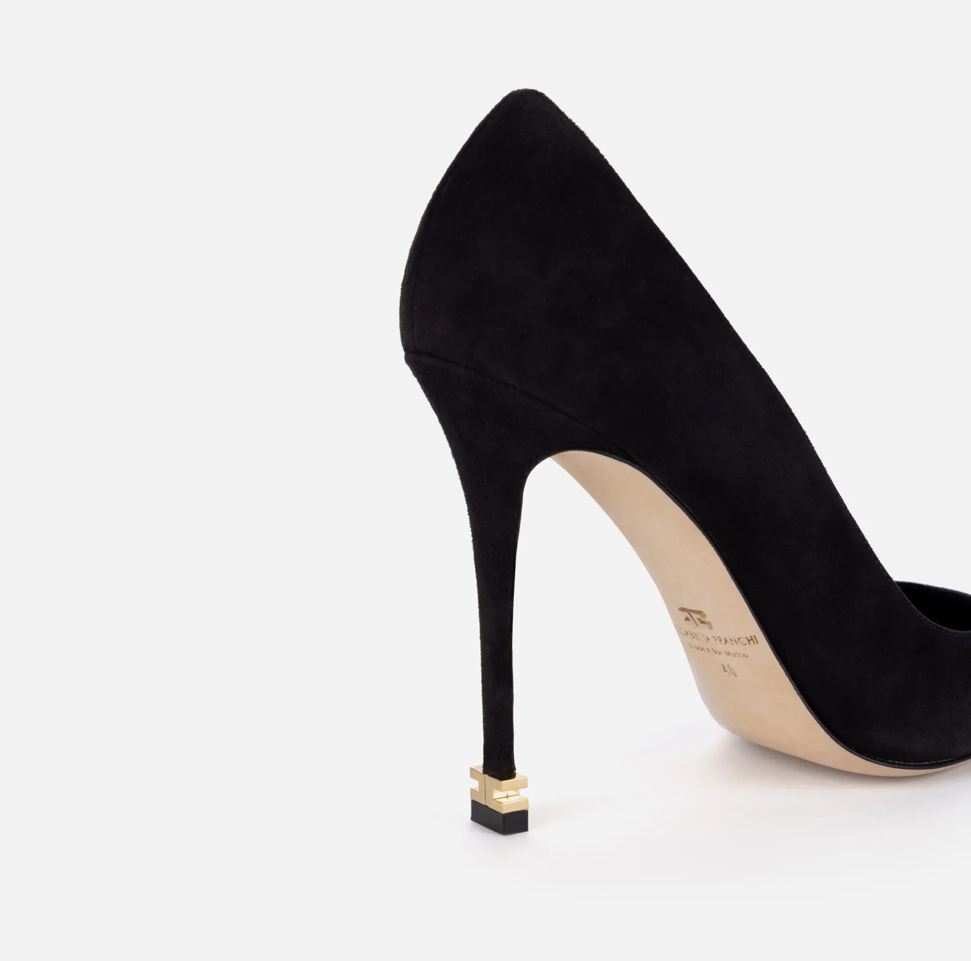 Elisabetta Franchi Pumps|Suede pumps with logo Étoile Black