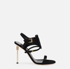 Elisabetta Franchi Sandals|Suede sandal with sculpted heel Black