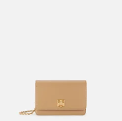 Elisabetta Franchi Strap Bags|Synthetic material shoulder bag with logo plaque Camel