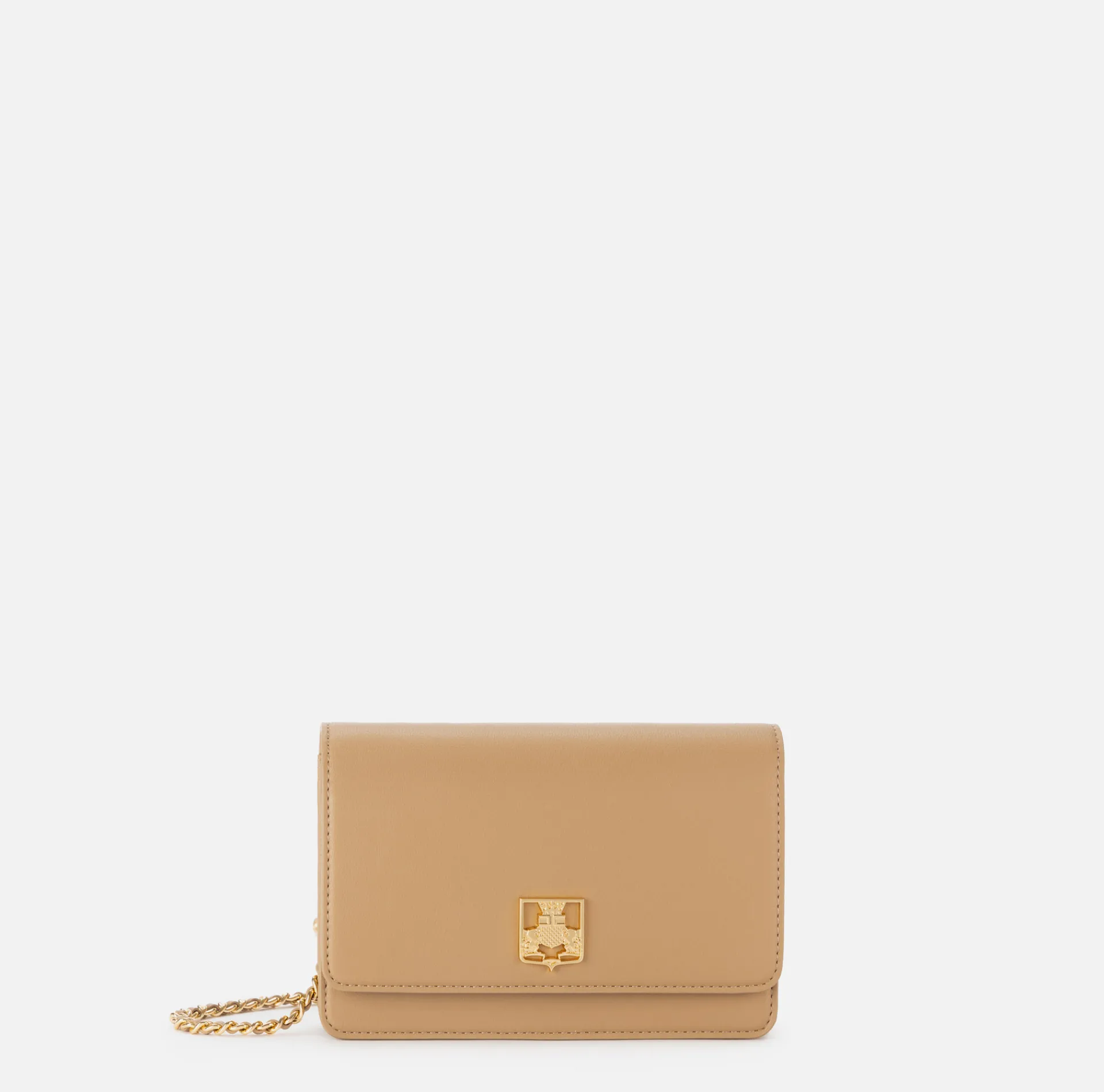 Elisabetta Franchi Strap Bags|Synthetic material shoulder bag with logo plaque Camel