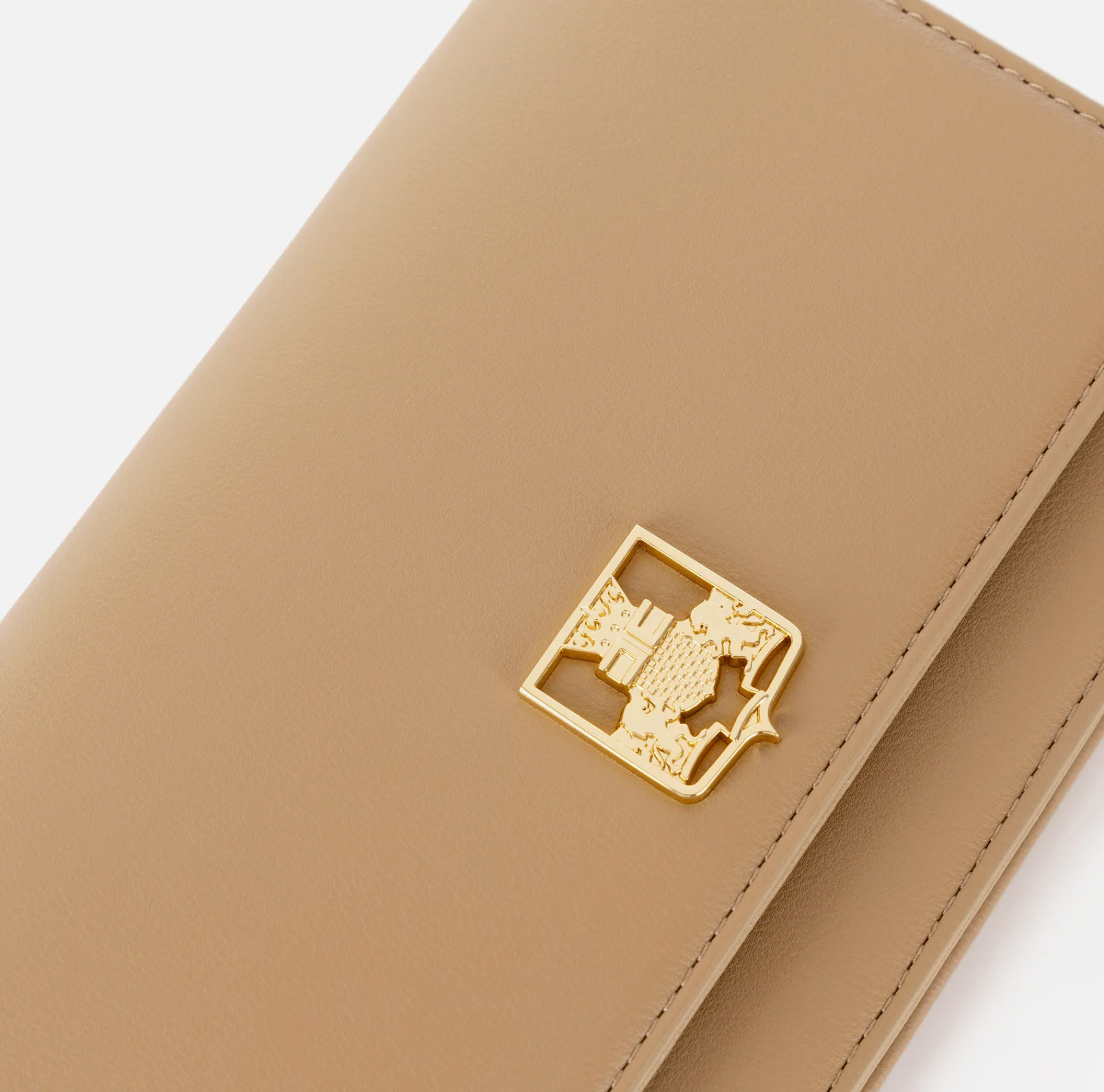 Elisabetta Franchi Strap Bags|Synthetic material shoulder bag with logo plaque Camel