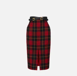 Elisabetta Franchi Skirts|Tartan wool midi skirt with belt