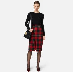 Elisabetta Franchi Skirts|Tartan wool midi skirt with belt