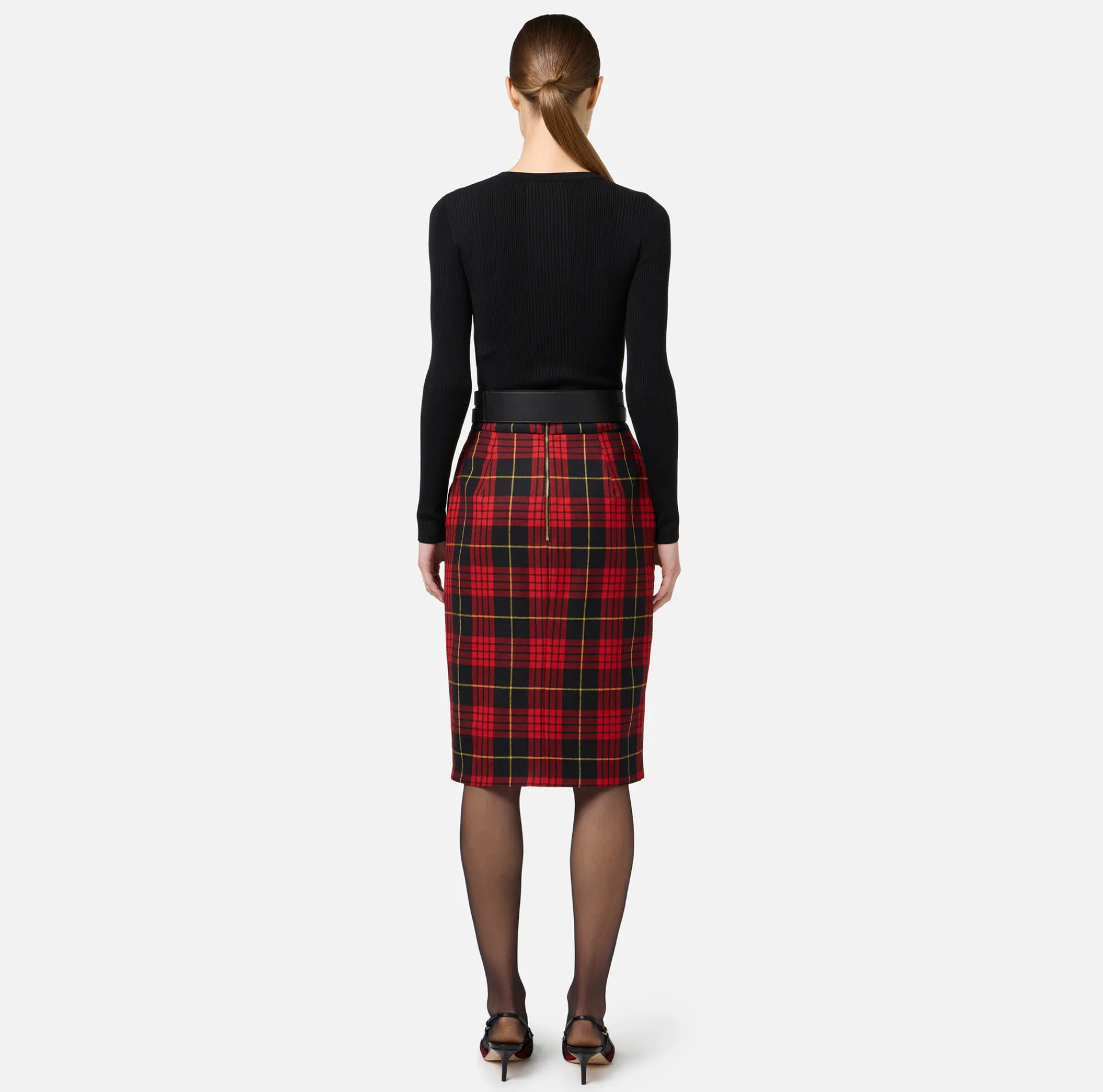 Elisabetta Franchi Skirts|Tartan wool midi skirt with belt