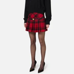 Elisabetta Franchi Skirts|Tartan wool pleated miniskirt RedPassion/Black
