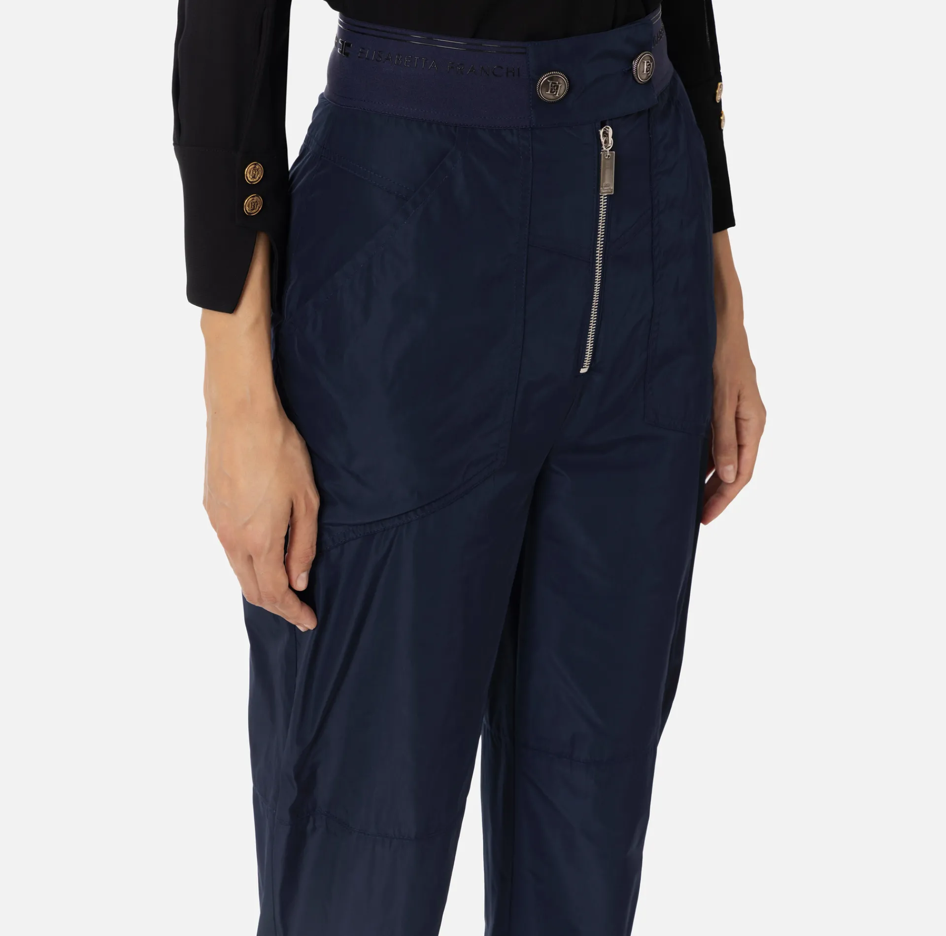 Elisabetta Franchi Trousers And Shorts|Technical nylon boyfriend trousers with logoed elastic Navy