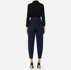Elisabetta Franchi Trousers And Shorts|Technical nylon boyfriend trousers with logoed elastic Navy