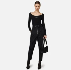 Elisabetta Franchi Trousers And Shorts|Technical nylon boyfriend trousers with logoed elastic Black
