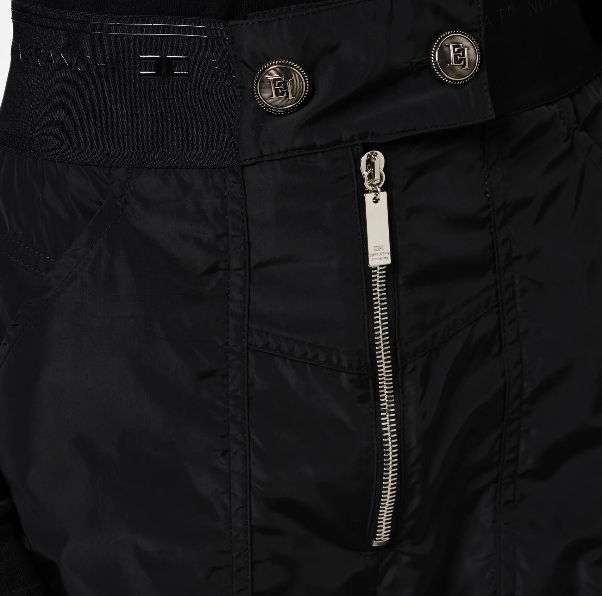 Elisabetta Franchi Trousers And Shorts|Technical nylon boyfriend trousers with logoed elastic Black