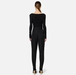 Elisabetta Franchi Trousers And Shorts|Technical nylon boyfriend trousers with logoed elastic Black