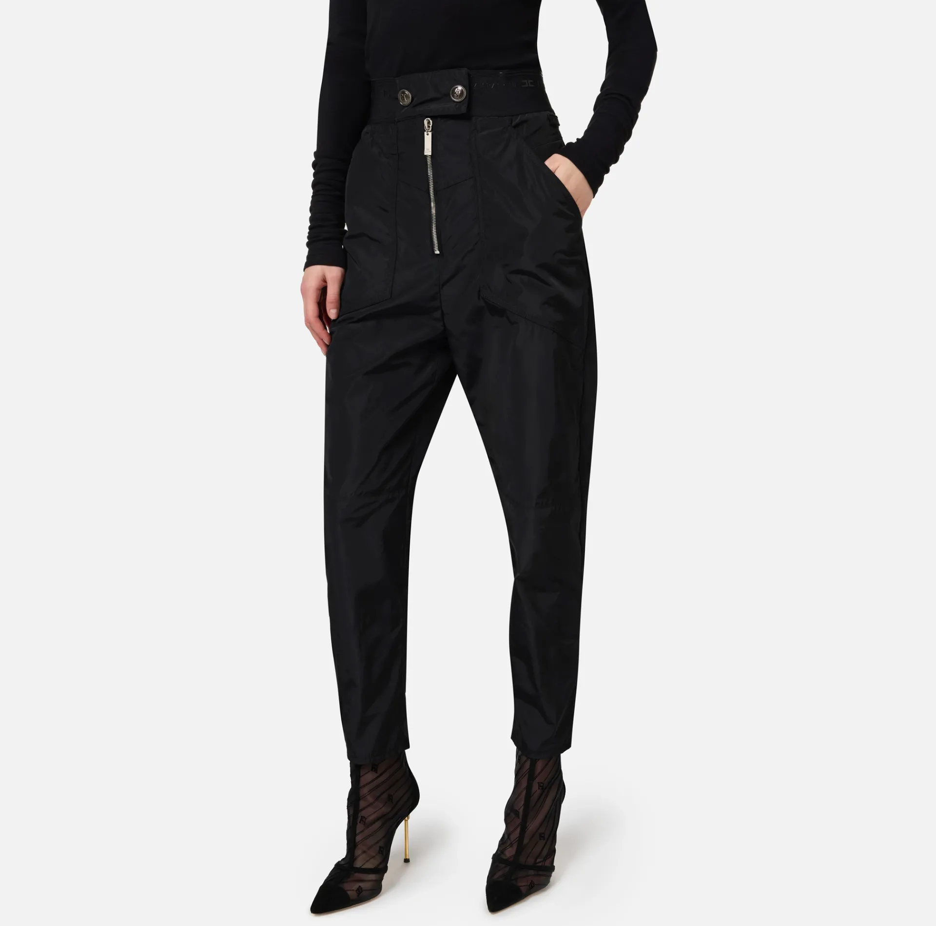Elisabetta Franchi Trousers And Shorts|Technical nylon boyfriend trousers with logoed elastic