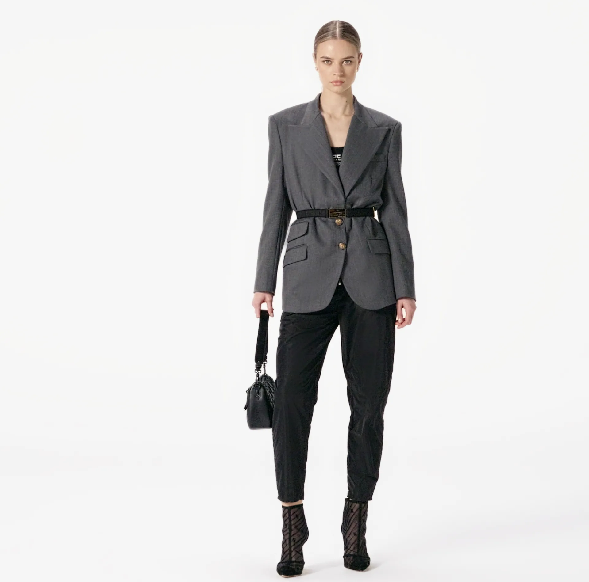 Elisabetta Franchi Trousers And Shorts|Technical nylon boyfriend trousers with logoed elastic