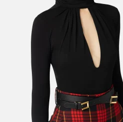 Elisabetta Franchi Top And T-Shirts|Tie neck bodysuit in jersey fabric Black