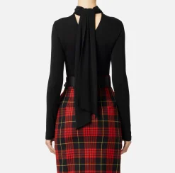Elisabetta Franchi Top And T-Shirts|Tie neck bodysuit in jersey fabric Black