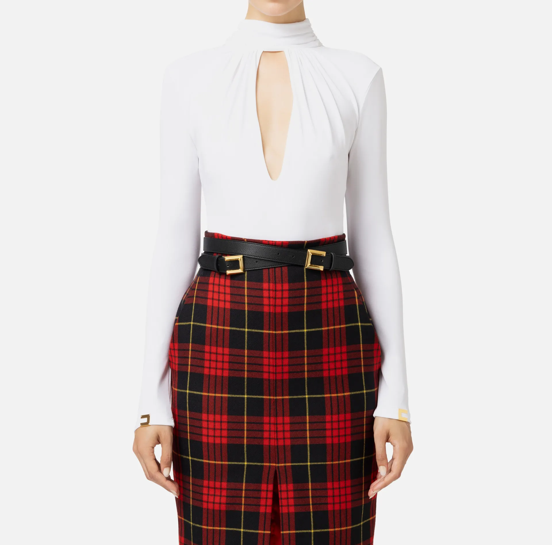 Elisabetta Franchi Top And T-Shirts|Tie neck bodysuit in jersey fabric Ivory