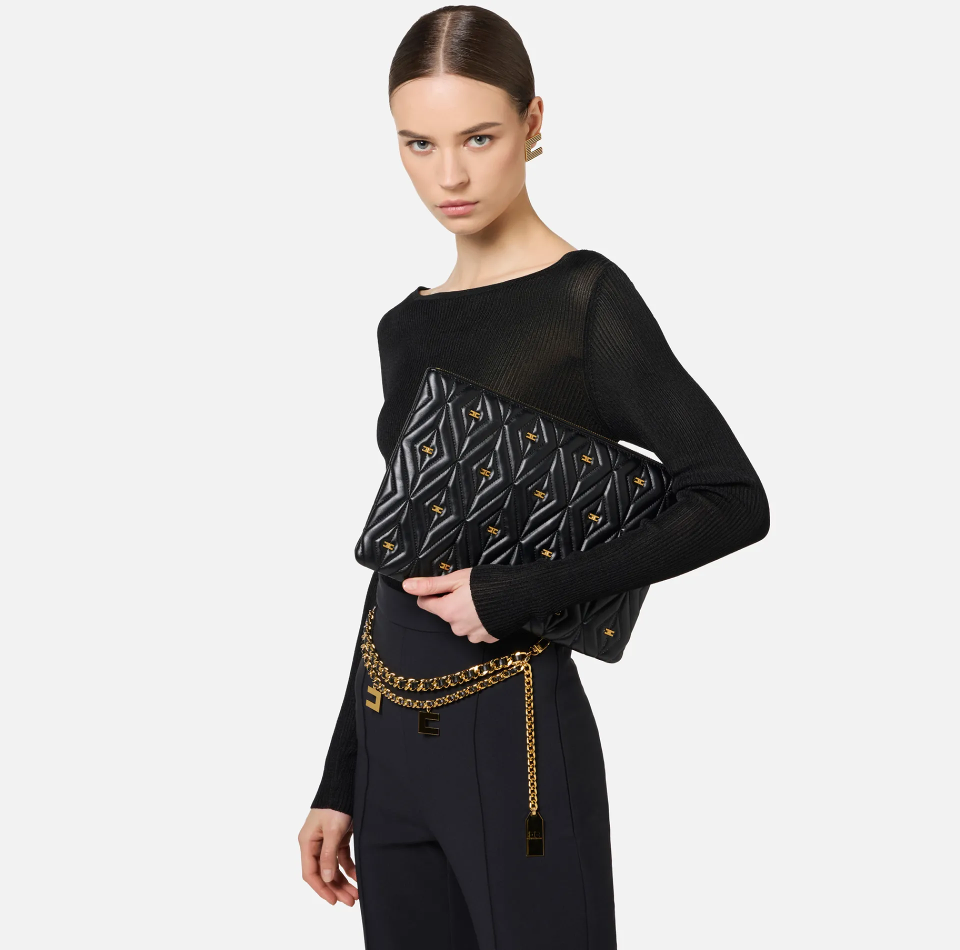 Elisabetta Franchi Clutch|Étoile Clutch Black