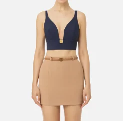 Elisabetta Franchi Top And T-Shirts|Top in double layer crêpe with logo plaque Navy