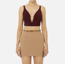 Elisabetta Franchi Top And T-Shirts|Top in double layer crêpe with logo plaque RougeNoir