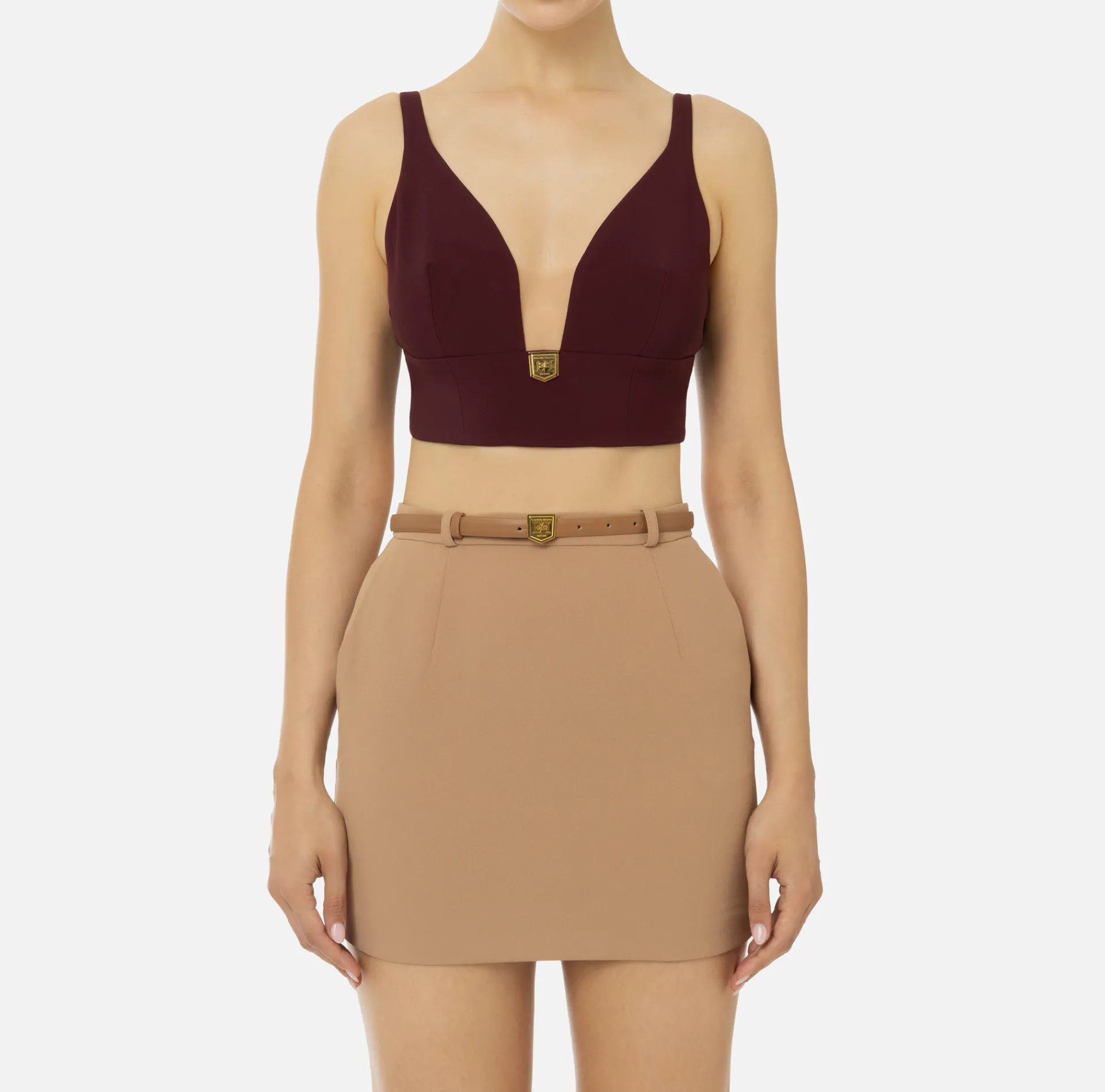 Elisabetta Franchi Top And T-Shirts|Top in double layer crêpe with logo plaque RougeNoir