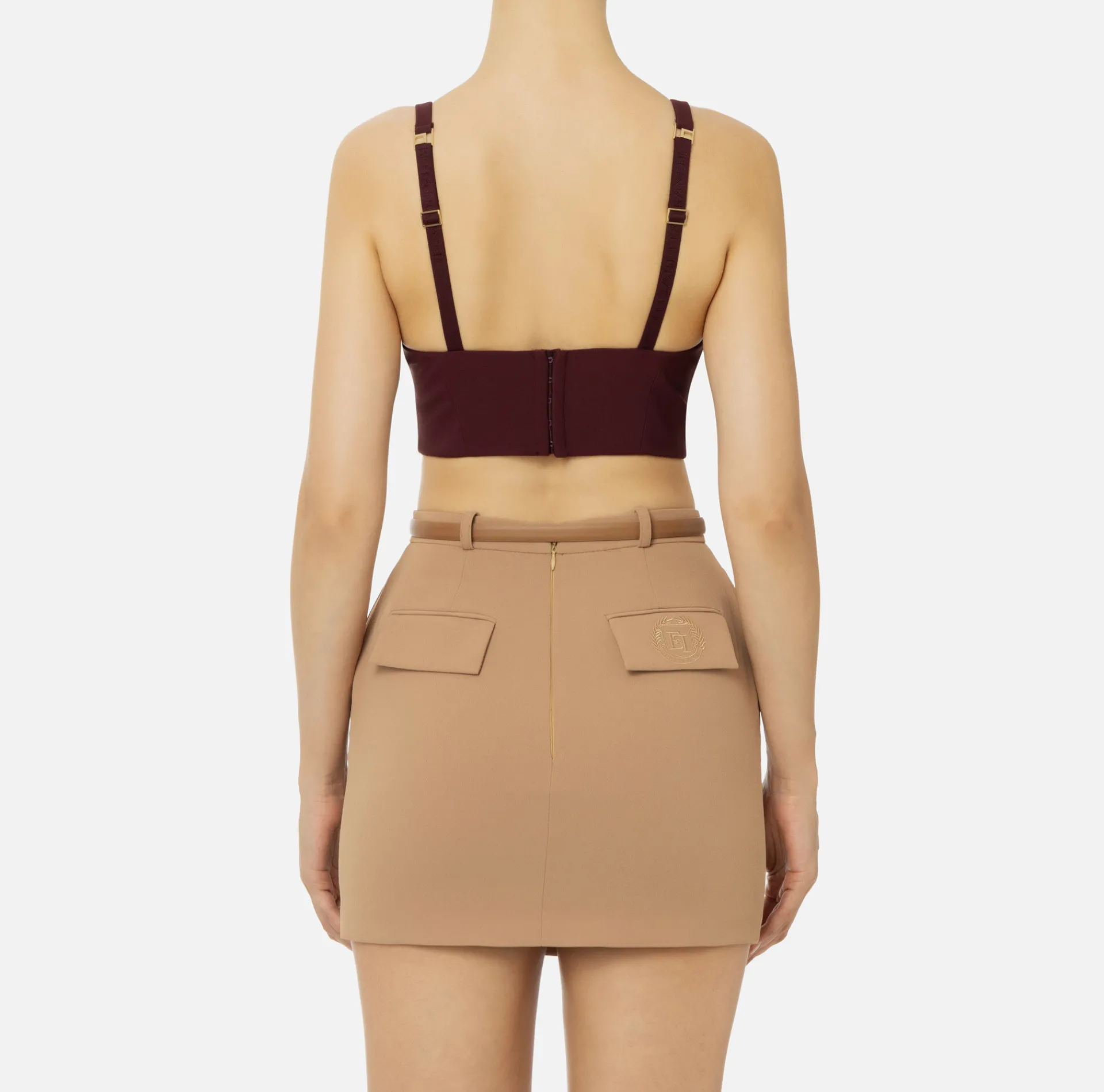 Elisabetta Franchi Top And T-Shirts|Top in double layer crêpe with logo plaque RougeNoir
