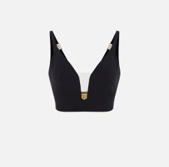 Elisabetta Franchi Top And T-Shirts|Top in double layer crêpe with logo plaque Black
