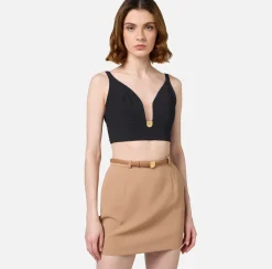 Elisabetta Franchi Top And T-Shirts|Top in double layer crêpe with logo plaque Black