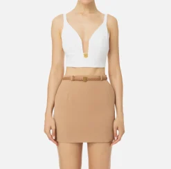 Elisabetta Franchi Top And T-Shirts|Top in double layer crêpe with logo plaque Ivory