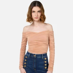 Elisabetta Franchi Top And T-Shirts|Top in draped cupro jersey fabric PeachRose
